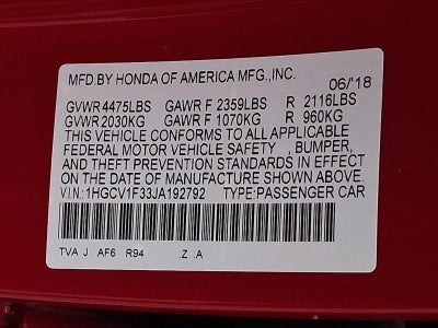 2018 Honda Accord Sedan Sport 1.5T CVT