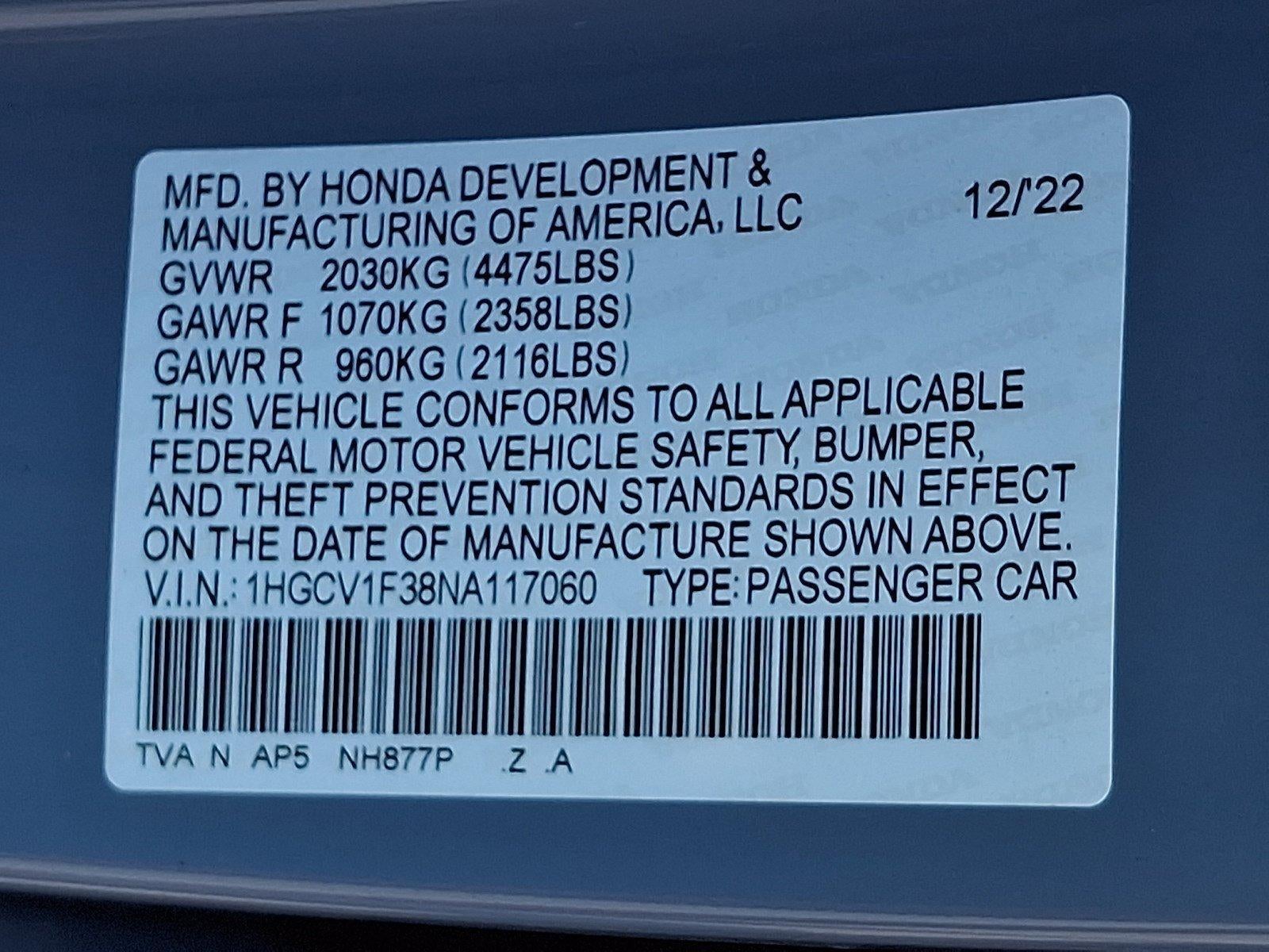 2022 Honda Accord Sedan Sport 1.5T CVT