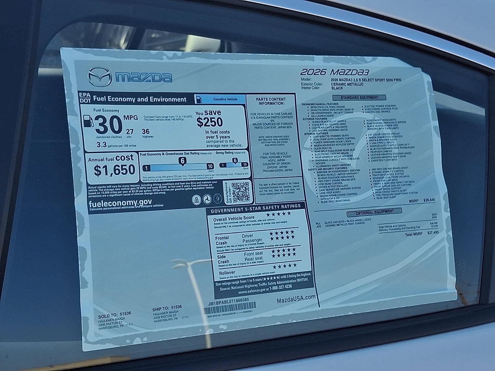 2026 Mazda Mazda3 Sedan 2.5 S Select Sport FWD