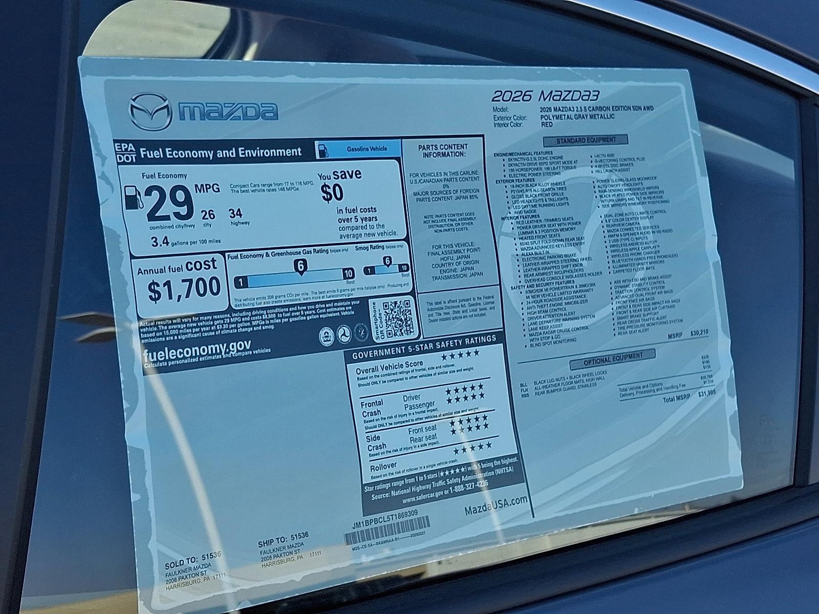 2026 Mazda Mazda3 Sedan 2.5 S Carbon Edition AWD