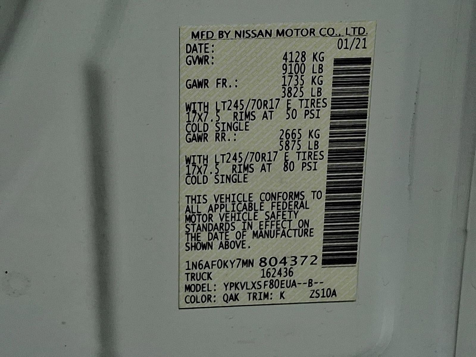 2021 Nissan NV Cargo Standard Roof V8 SV