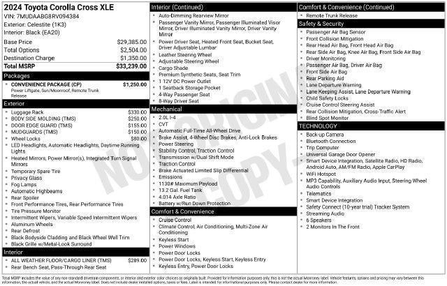 2024 Toyota Corolla Cross XLE 4WD (Natl)